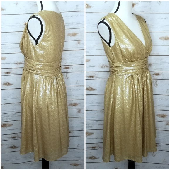 Eva Mendes New York &Company Gold Sequin Dress Size Small - Picture 6 of 8